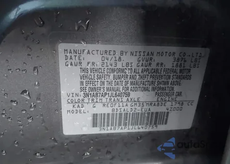 2018 Nissan Sentra Sv from USA, damaged, VIN 3N1AB7AP1JL640759